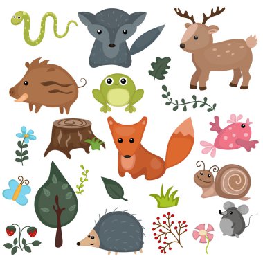 Orman hayvanları kümesi.