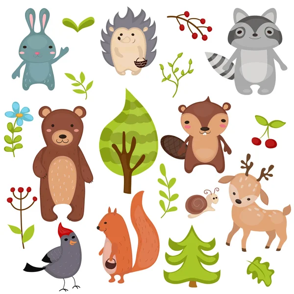 Conjunto de animais florestais . —  Vetores de Stock