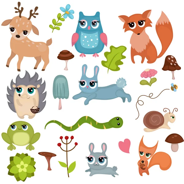 Conjunto de animales forestales . — Vector de stock