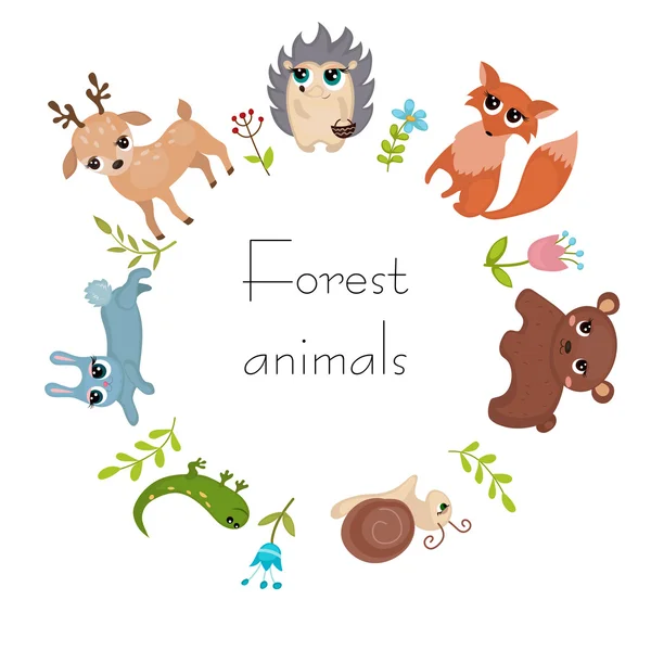Κύκλος πλαίσιο με ζώα του δάσους — Διανυσματικό Αρχείο