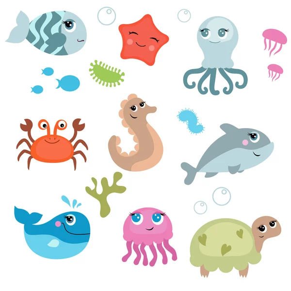 Mignon créatures de la mer . — Image vectorielle