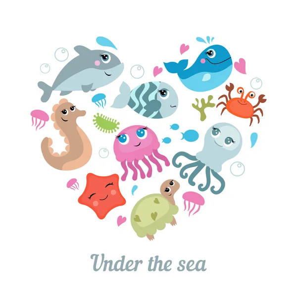 Cute sea creatures. — Stock Vector