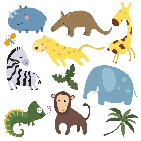 Conjunto de vectores de diferentes animales africanos — Vector de stock