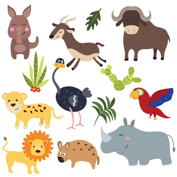 Vector set of different african animals — Stock Vector