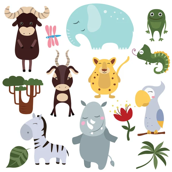 Conjunto de vectores de diferentes animales africanos — Vector de stock