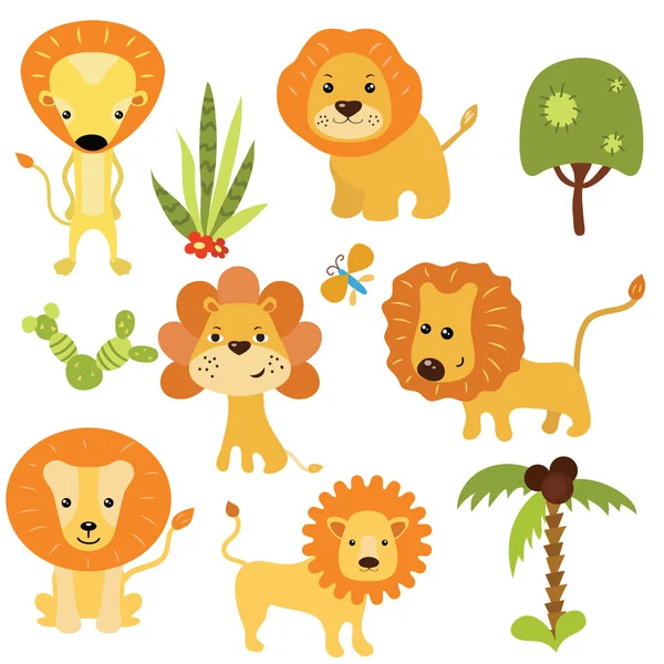 Set de leones divertidos — Archivo Imágenes Vectoriales