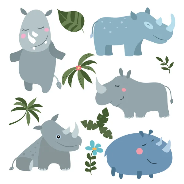 Set de rinocerontes divertidos — Vector de stock