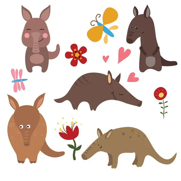 Set divertido aardvarks — Vector de stock