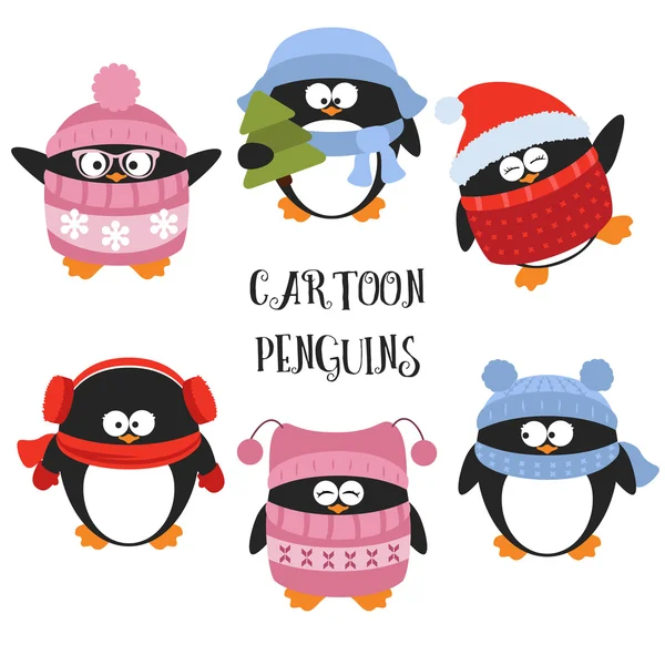 Set of cartoon penguins — Stock Vector