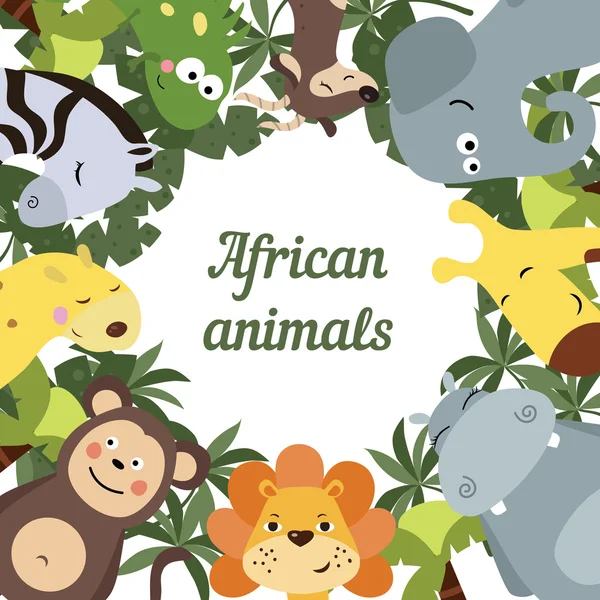 Cornice rotonda con animali africani — Vettoriale Stock