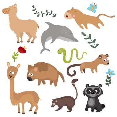 Vector set of different animals of South America. clipart
