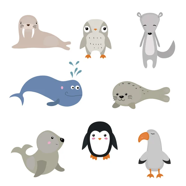 Conjunto vectorial de diferentes animales árticos — Archivo Imágenes Vectoriales