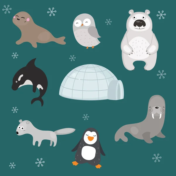 Vector set of different arctic animals — Stock Vector