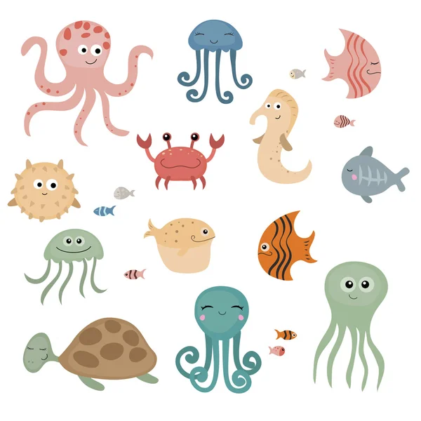 Criaturas do mar bonito . — Vetor de Stock