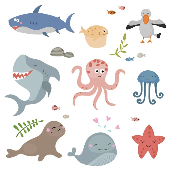 Cute sea creatures. — Stock Vector