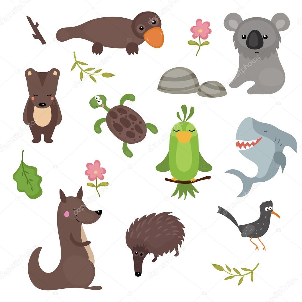 Vector set of different animals of Australia.