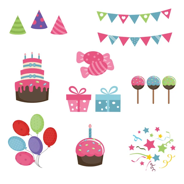 Happy birthday icons set — Stock Vector