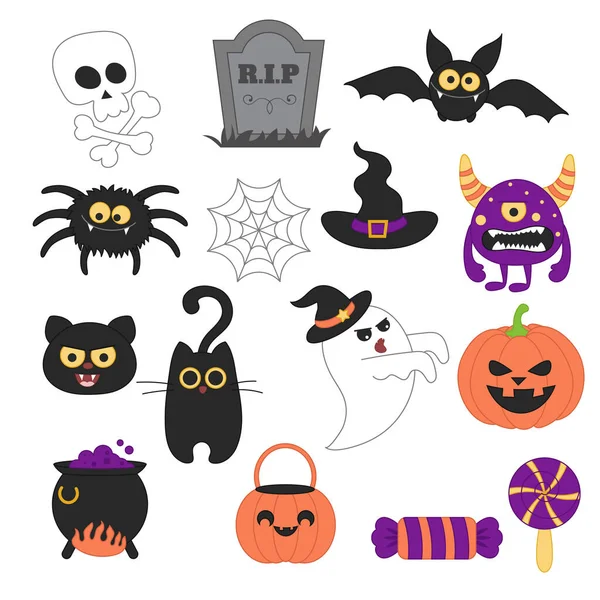 Collection Symboles Halloween Sur Fond Blanc Joyeux Halloween — Image vectorielle