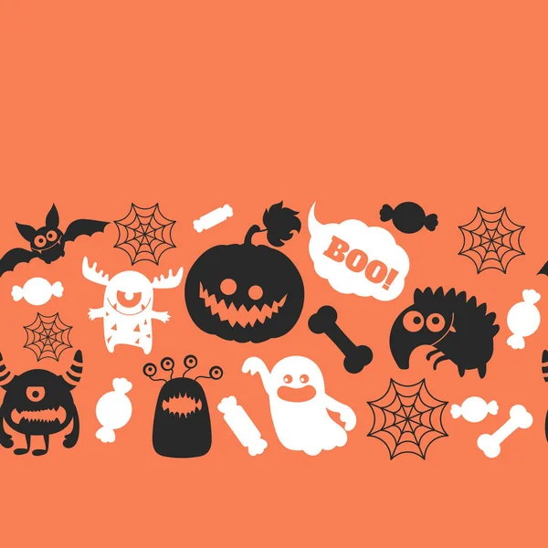 Fond Avec Des Monstres Drôles Dessins Animés Des Symboles Halloween — Image vectorielle