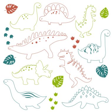 Ana hatları farklı dinozorlar. Vektör illüstrasyonu.