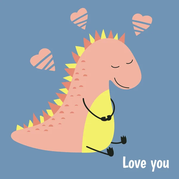 Tarjeta Felicitación Con Dinosaurio Dibujos Animados Para Día San Valentín — Vector de stock