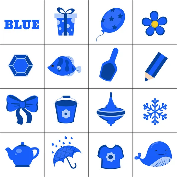 Leer Kleur Donkerblauwe Objecten Onderwijsset Illustratie Van Primaire Kleuren — Stockvector