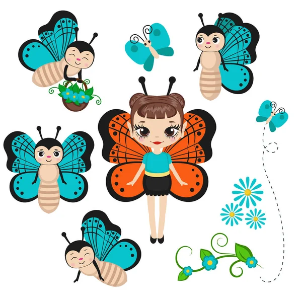 Fée Costume Papillon Avec Des Personnages Papillon Illustration Vectorielle — Image vectorielle