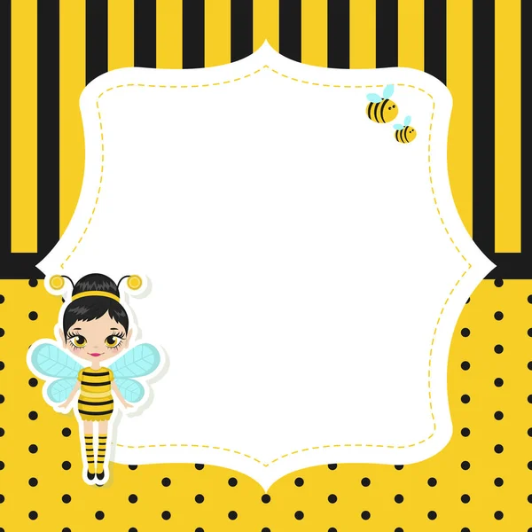 Tarjeta Felicitación Con Hada Linda Traje Abeja Fondo Vectorial — Vector de stock