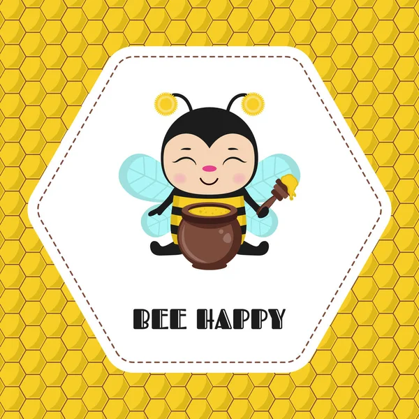 Grußkarte Mit Niedlichen Bienenfiguren Bee Happy Für Kartendesign Inspirierende Kreative — Stockvektor
