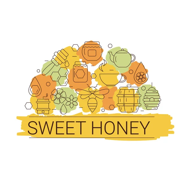 Vektorillustration Von Honig Und Imkersymbolen Honigfarmobjekte Öko Süße Bio Frische — Stockvektor