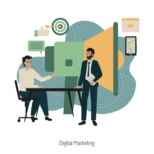 Concept Marketing Numérique Analyse Entreprise Stratégie Contenu Gestion Illustration Vectorielle — Image vectorielle