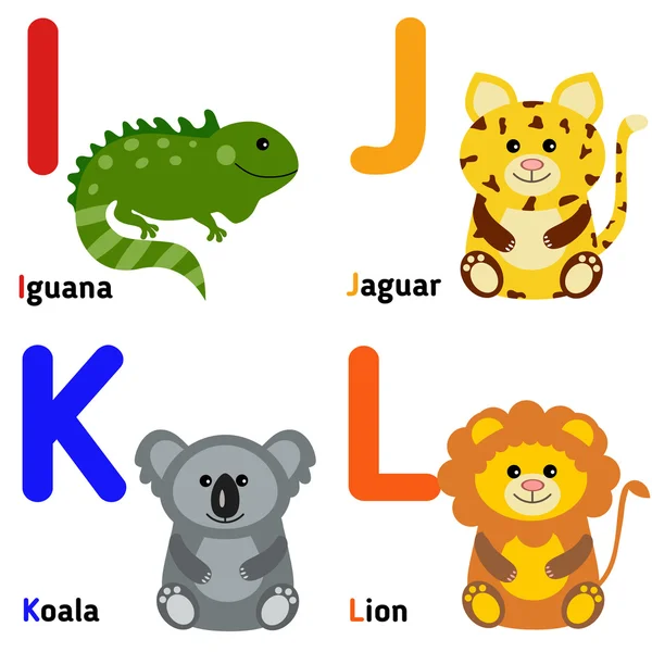 Lindo alfabeto zoológico en vector. Yo, j, k, l — Archivo Imágenes Vectoriales
