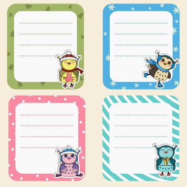 Noel çerçeveler topluluğu. Sevimli baykuşlar çerçevelerle.