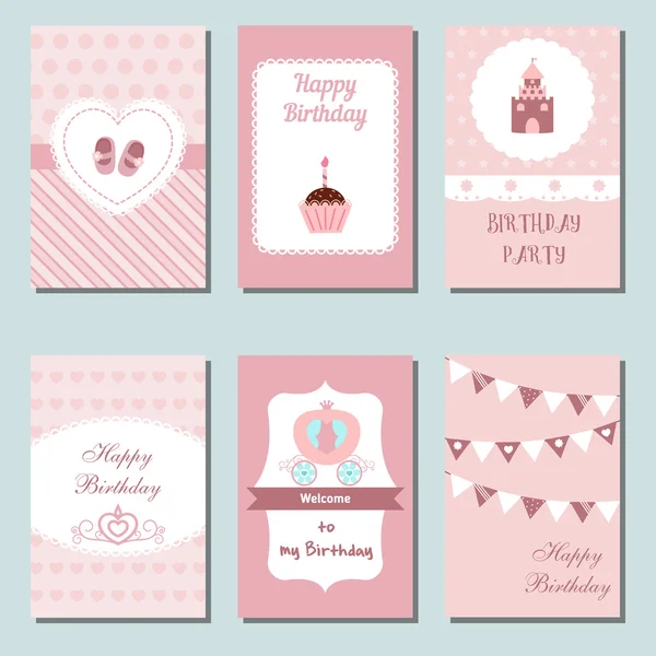 Collection of cute Birthday cards. — Stock Vector