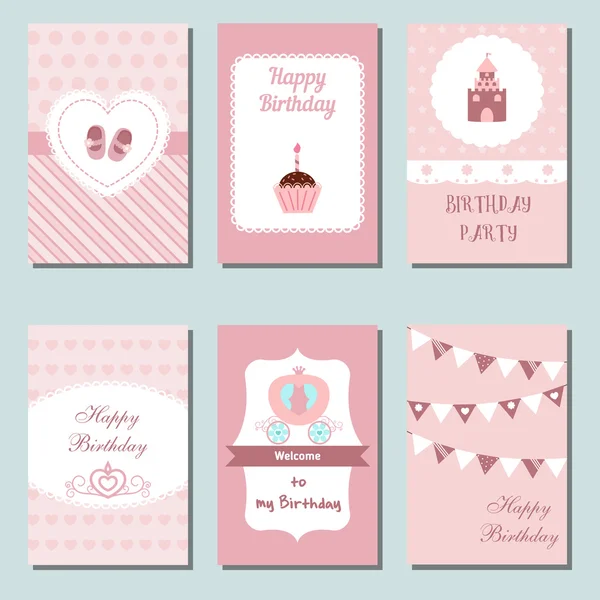 Collection of cute Birthday cards. Stock Illustration