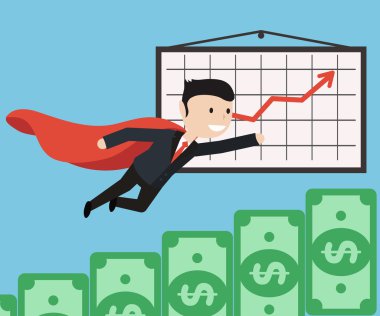 Kadar süper işadamı uçar. İş kavramı illüstrasyon.