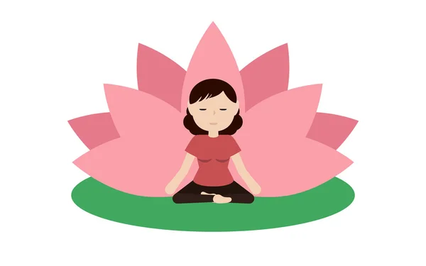 Donna calma sta facendo yoga e seduto nella posizione del loto . — Vettoriale Stock