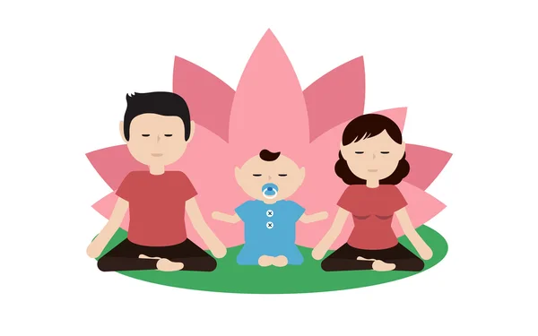 Illustration av en familj som utövar Yoga tillsammans. — Stock vektor