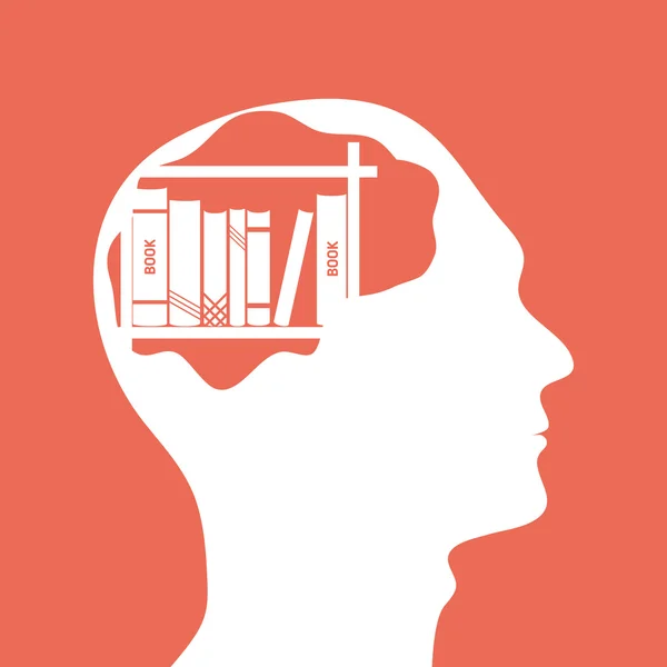 Tête humaine avec des livres. Illustration plate . — Image vectorielle