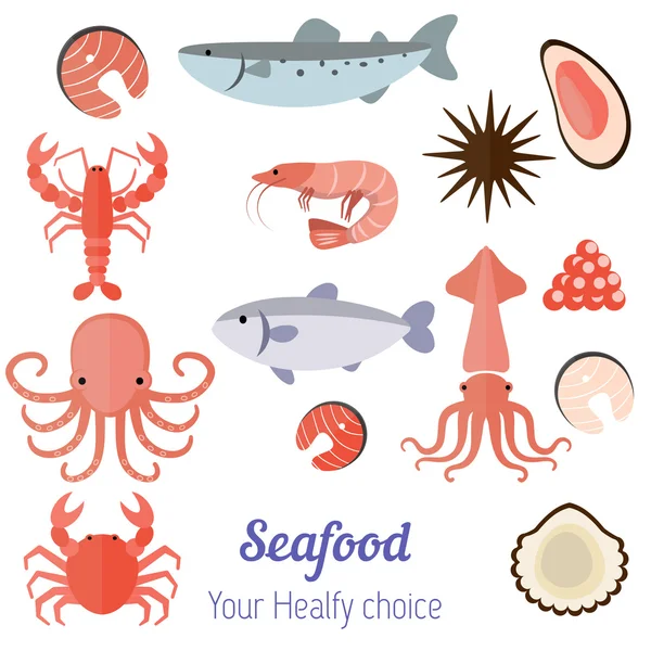 Set of seafood products — Stock Vector