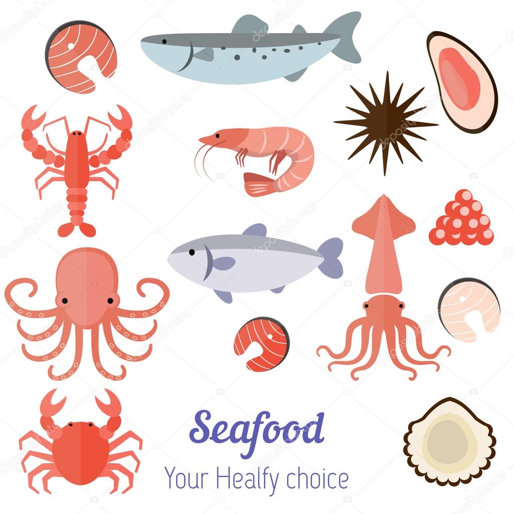 Set of seafood products