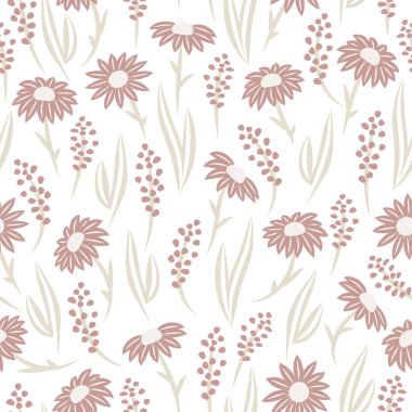 Beyaz arkaplanda vektörsüz papatya deseni.