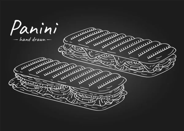 Peynirli, domatesli ve jambonlu el yapımı panini çizimi..