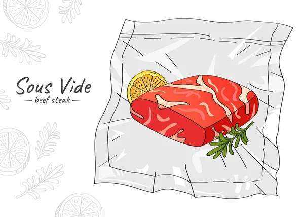 Dibujo Dibujado Mano Vectorial Ilustración Carne Res Tecnología Cocción Lenta — Vector de stock