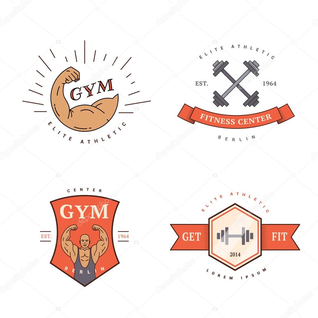 Set of retro logos for the gym. logo templates in vintage style for sport. Vector illustration