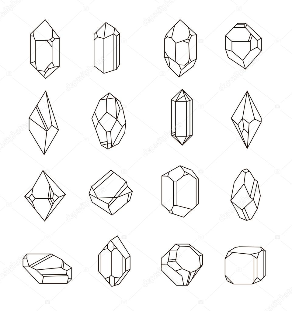 Set of non-linear crystals. Minerals from landfills for fabric, poster, t-shirts.