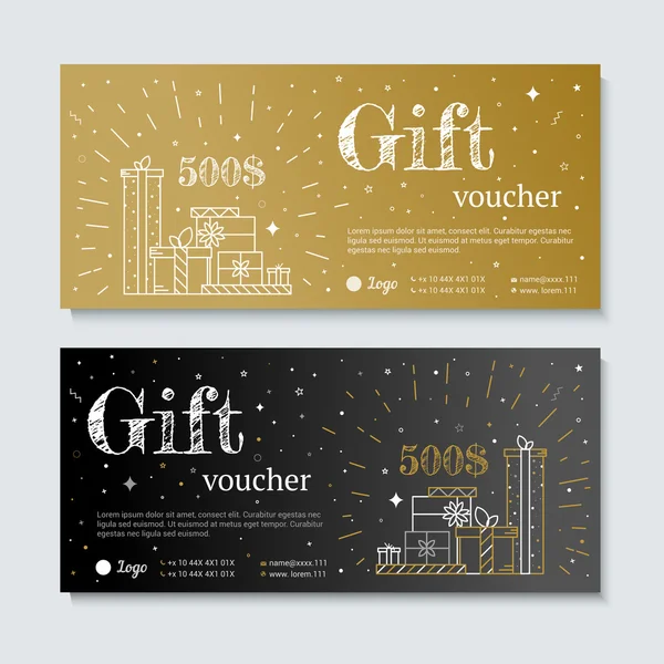 Certificado de regalo con regalos — Vector de stock