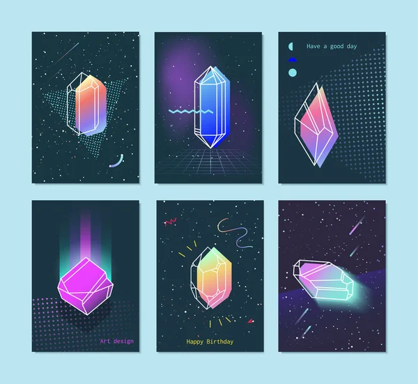 Set van neon ruimte 80s stijl kristallen met een driehoek. — Stockvector