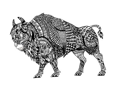 Zentangle Black Bison stilize.