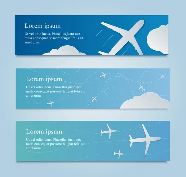 Banner con avión blanco en el cielo . — Vector de stock